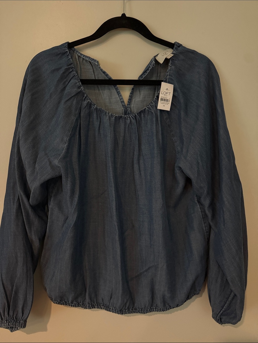 LOFT Blue Chambray Peasant Top - Long Sleeve Relaxed Fit